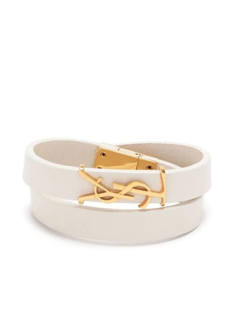 Saint Laurent YSL logo-plaque leather bracelet - Neutrals