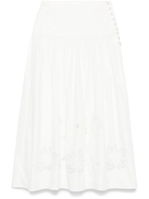 SANDRO floral-embroidered midi skirt - White