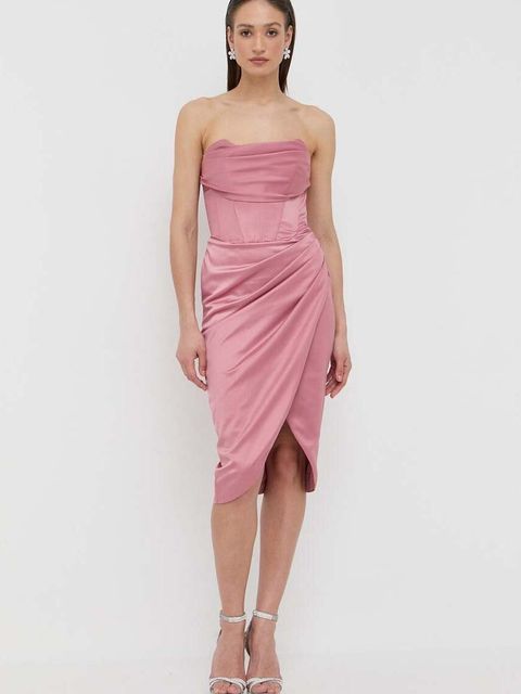 Bardot sukienka kolor różowy midi prosta