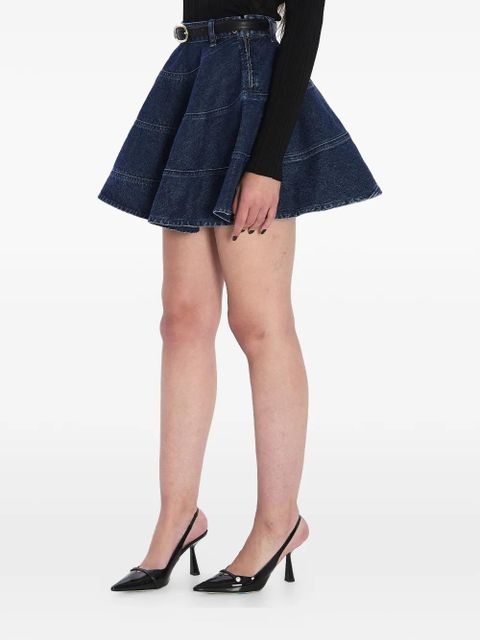Self-Portrait flared denim mini skirt - Blue
