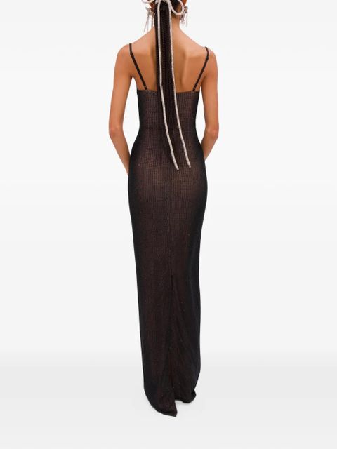 AREA hotfix-embellishment maxi dress - Brown