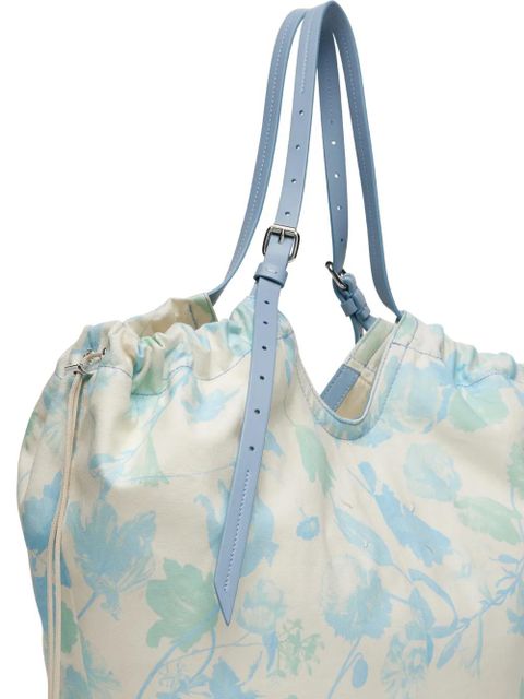 Maison Margiela medium floral-print drawstring-detail cotton tote bag - Blue