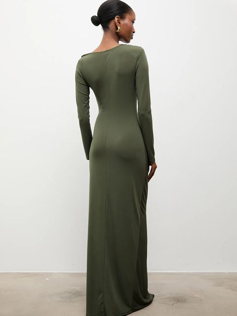 Answear.LAB sukienka kolor zielony maxi dopasowana