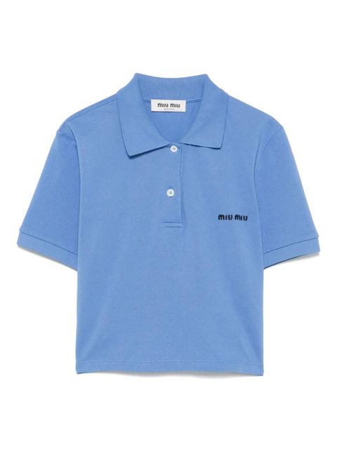 Miu Miu logo-print cropped polo top - Blue - zdjęcie produktu nr 1