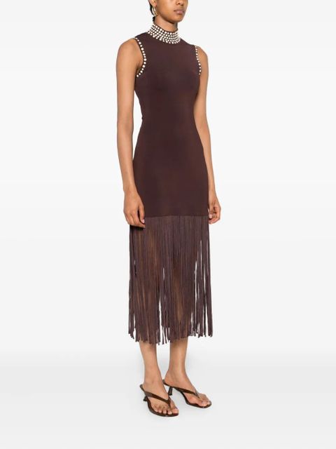 SANDRO high-neck fringe dress - Brown