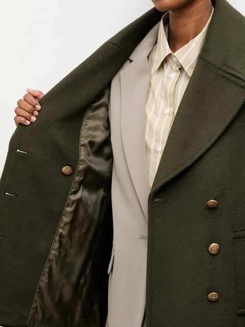 Answear Lab płaszcz wełniany kolor zielony przejściowy dwurzędowy