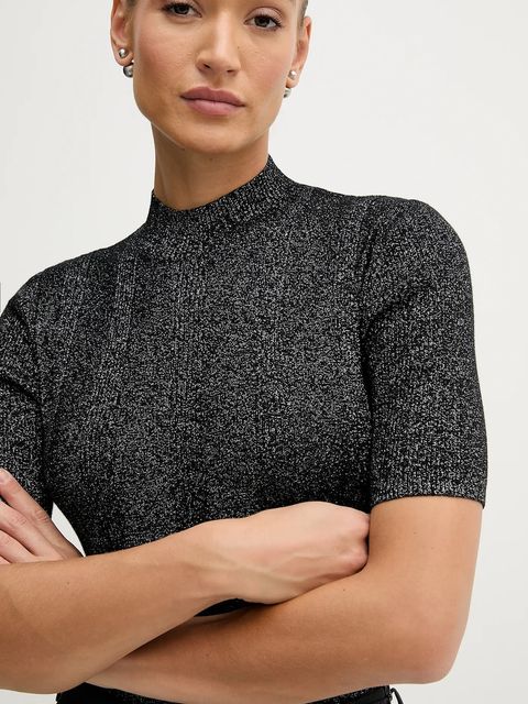 Sisley sweter z dodatkiem wełny damski kolor czarny lekki z półgolfem 1WH2M2025