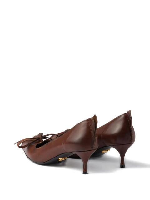 Prada 55 mm Antiqued leather pointed-toe pumps - Brown