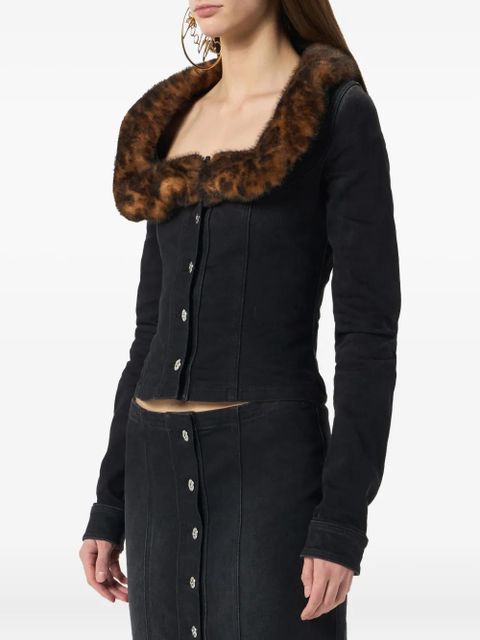 Blumarine faux-fur collar denim jacket - Black