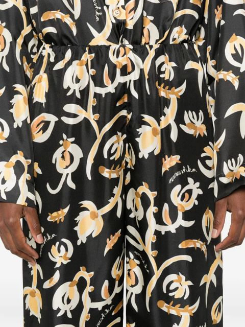 Nanushka elastic-waist floral-print straight trousers - Black
