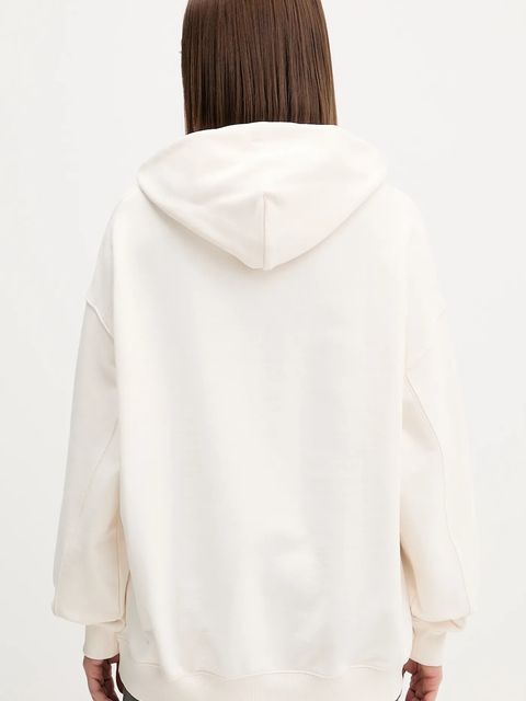 Tommy Jeans bluza bawełniana damska kolor beżowy z kapturem z nadrukiem DW0DW22603