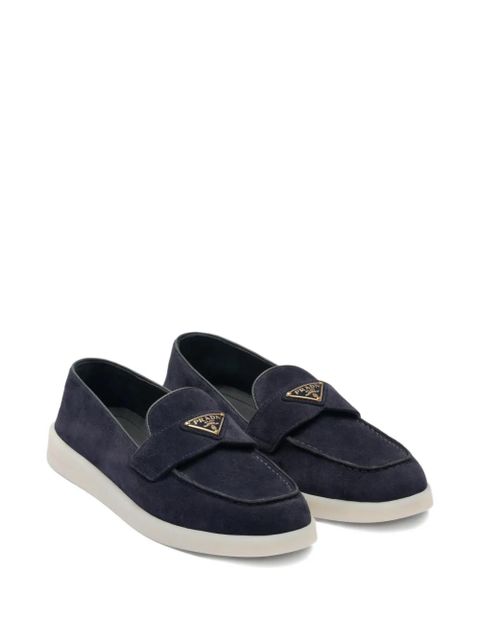Prada logo-plaque suede loafers - Blue