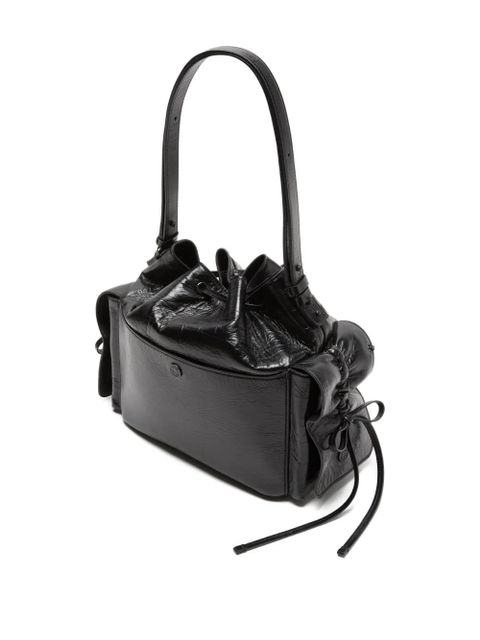 Acne Studios drawstring ruffled leather shoulder bag - Black