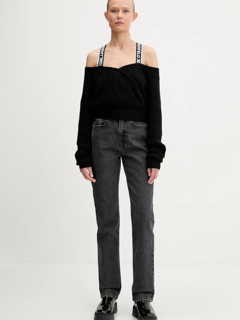 Karl Lagerfeld Jeans sweter z domieszką wełny damski kolor czarny ciepły A3W18009