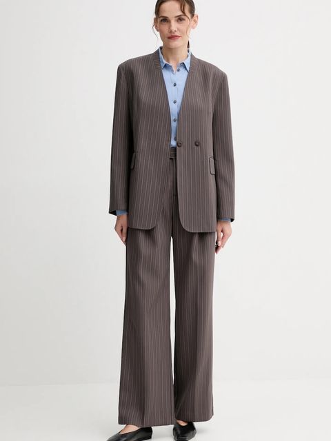 ISABELLE BLANCHE spodnie z wełną damskie kolor brązowy szerokie high waist IS25FW-P044-T003 - zdjęcie produktu nr 2