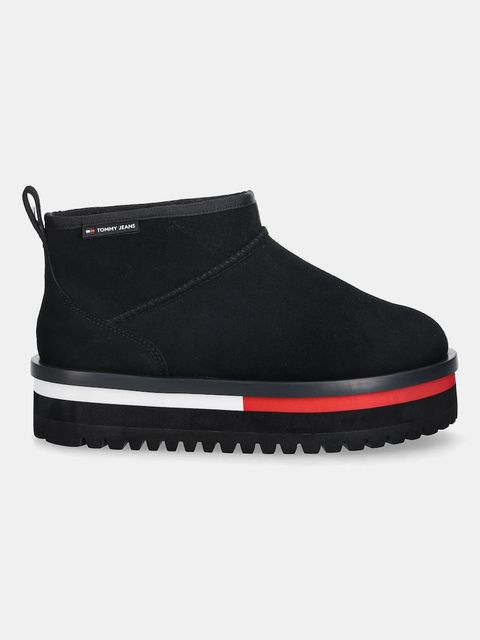 Tommy Jeans śniegowce zamszowe TJW FLATFORM SNOW BOOT SUEDE kolor czarny EN0EN02841