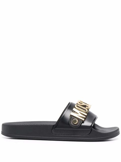 Moschino logo-plaque slides - Black - zdjęcie produktu nr 1