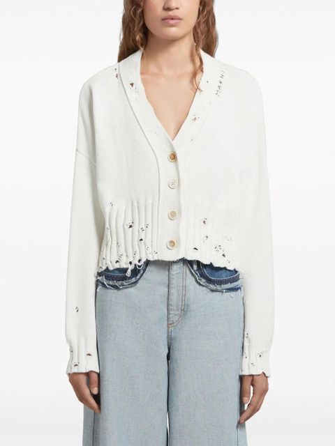 Marni logo-embroidered distressed cardigan - White - zdjęcie produktu nr 2