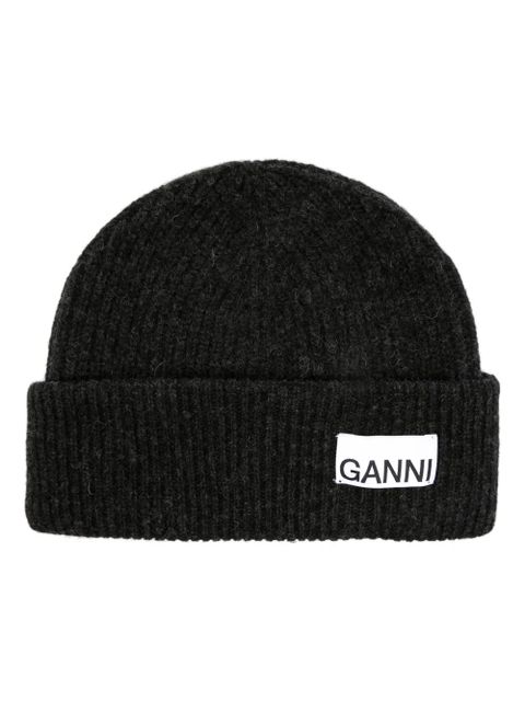 GANNI logo-patch ribbed beanie - Black - zdjęcie produktu nr 1