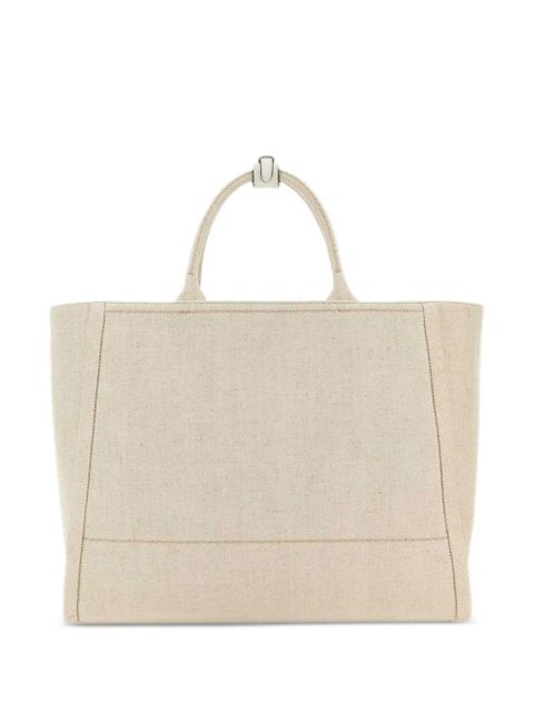 Prada large logo-appliqué tote bag - Neutrals