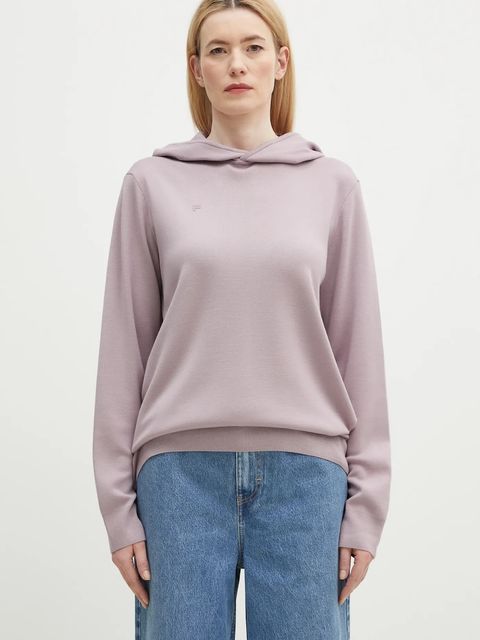 Pangaia bluza wełniana kolor fioletowy z kapturem gładka 10001273