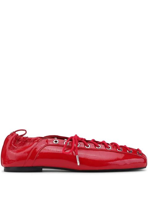 GANNI lace-up leather ballerina shoes - Red - zdjęcie produktu nr 1