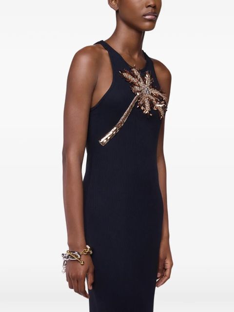 Rabanne embroidered-palm-tree maxi dress - Black