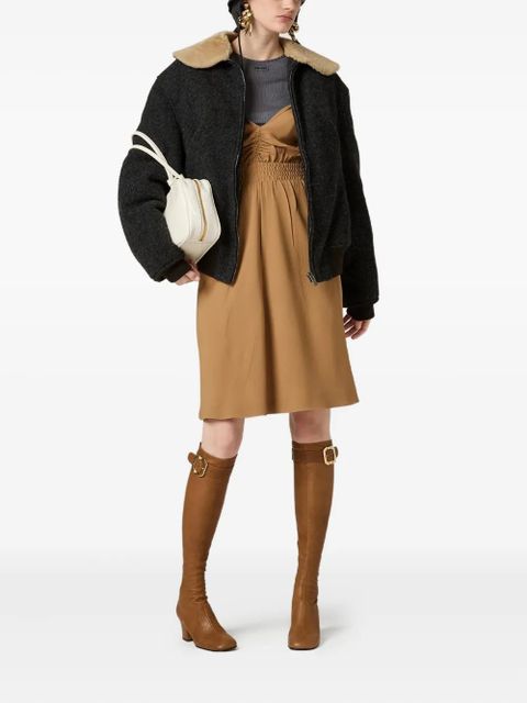 Miu Miu Sablé shoulder-strap smocked dress - Brown - zdjęcie produktu nr 2