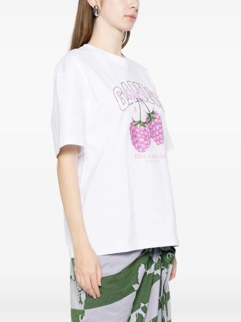 GANNI raspberry graphic T-shirt - White