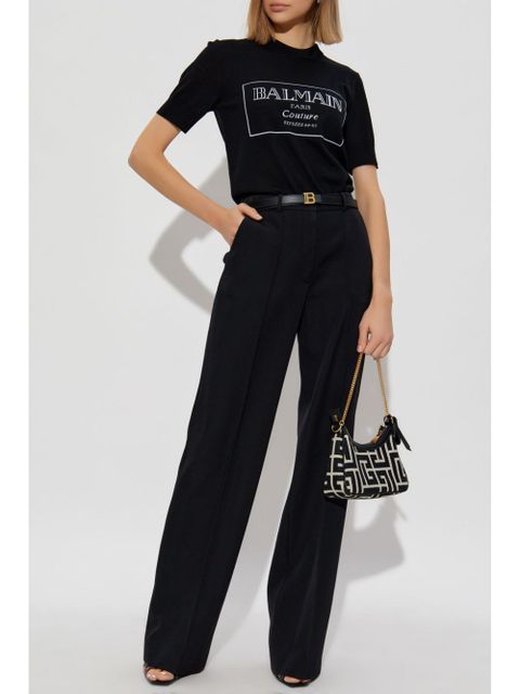 Balmain logo-print knit T-shirt - Black - zdjęcie produktu nr 2