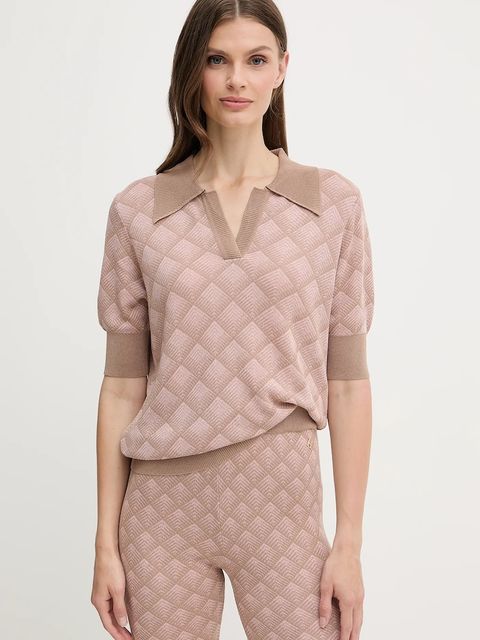 Silvian Heach polo z domieszką lnu CHATZID damski kolor różowy GPA25202PO - zdjęcie produktu nr 1