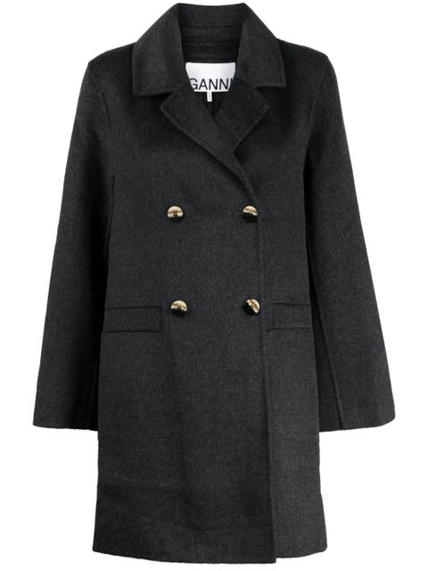 GANNI notched-lapels double-breasted coat - Grey