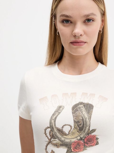 Tommy Jeans t-shirt bawełniany damski kolor beżowy DW0DW21788