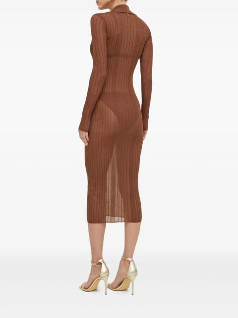 PINKO button ribbed midi dress - Brown - zdjęcie produktu nr 2