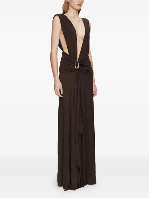 Christopher Esber stone pin drape maxi dress - Brown