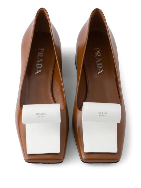 Prada 35mm two-tone brushed-leather pumps - Brown