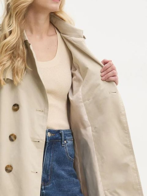 Answear.LAB trencz damski kolor beżowy przejściowy dwurzędowy