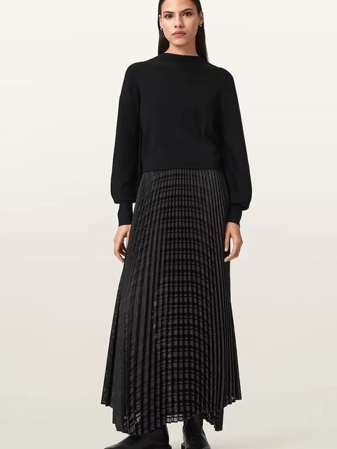 AllSaints sukienka SINEAD kolor czarny maxi rozkloszowana W064DD - zdjęcie produktu nr 1