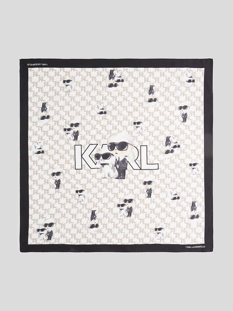 Karl Lagerfeld apaszka jedwabna IKON damska kolor biały wzorzysta A3W33066 - zdjęcie produktu nr 1