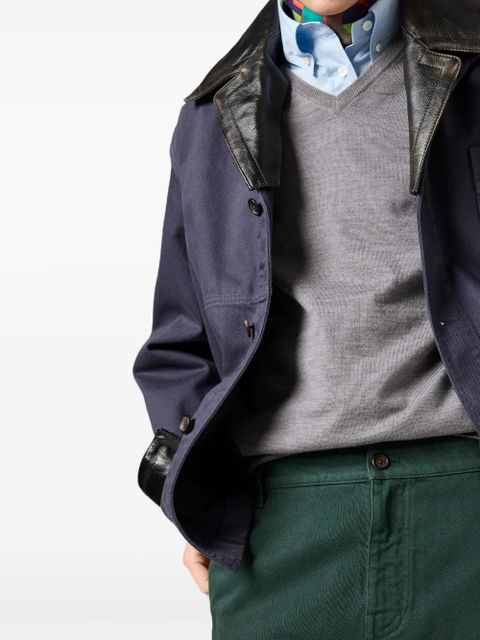 Miu Miu patch-pocket embroidered-logo jacket - Blue