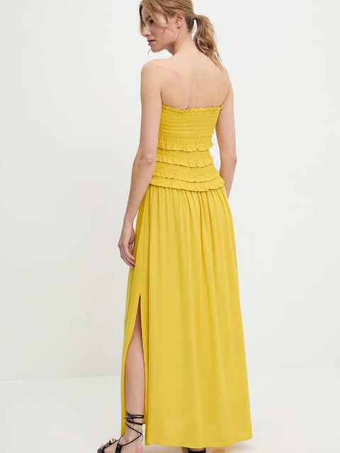 Answear.LAB sukienka z lnem kolor żółty maxi rozkloszowana