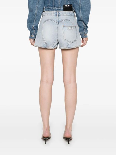 AREA floral-appliqué denim shorts - Blue