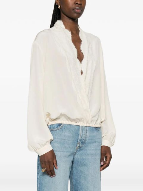 Valentino Garavani lace-neck blouse - Neutrals
