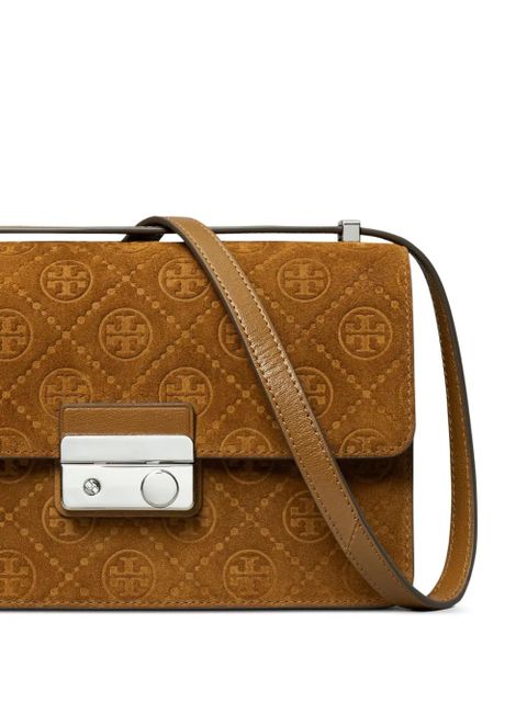 Tory Burch monogram suede shoulder bag - Brown