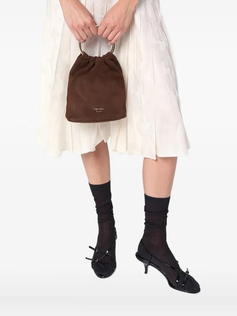 Prada mini ring-handle suede bucket bag - Brown - zdjęcie produktu nr 2