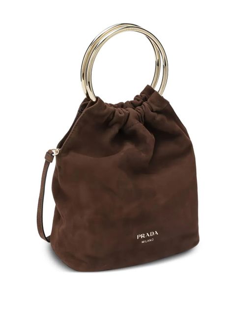 Prada mini ring-handle suede bucket bag - Brown