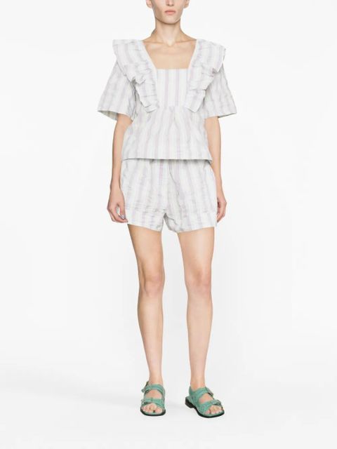 GANNI striped seersucker ruffle blouse - Green - zdjęcie produktu nr 2