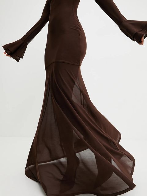 Answear.LAB sukienka kolor brązowy maxi rozkloszowana