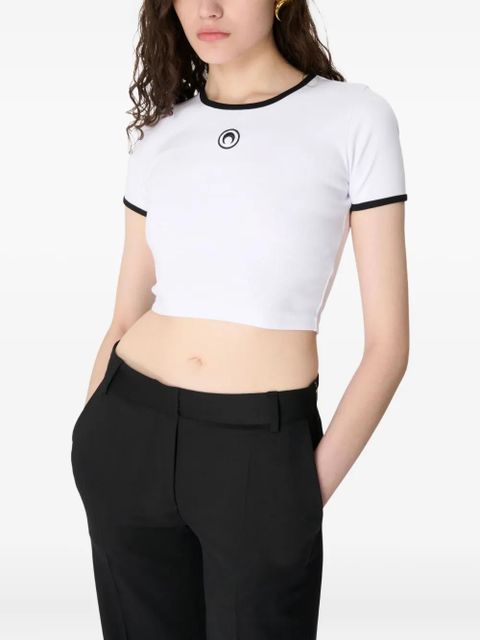 Marine Serre moon-logo ribbed crop top - White - zdjęcie produktu nr 2