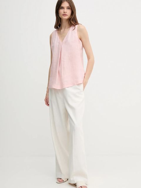 United Colors of Benetton bluzka lniana kolor różowy gładka 5BMLDQ06W